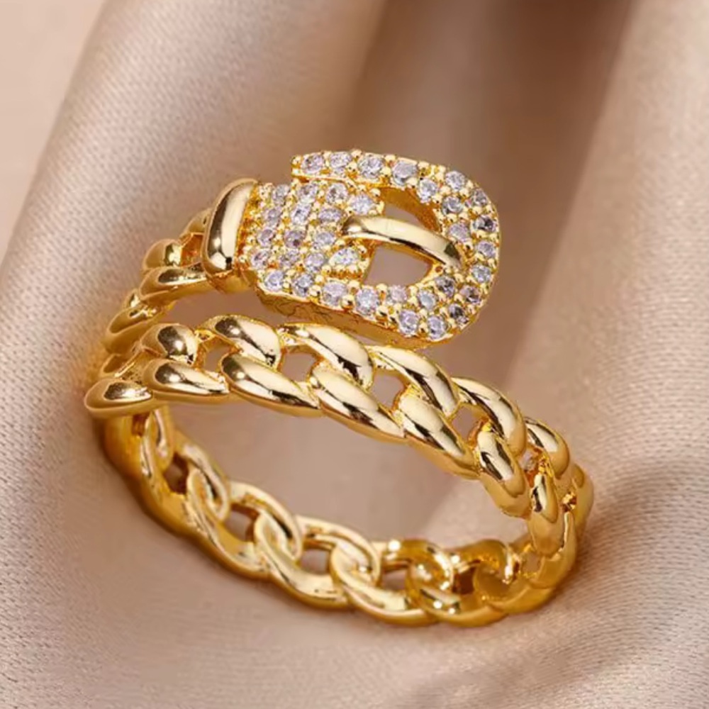 Elegant Gold Tone Belt Adjustable Size Ring - Picture 3 of 6